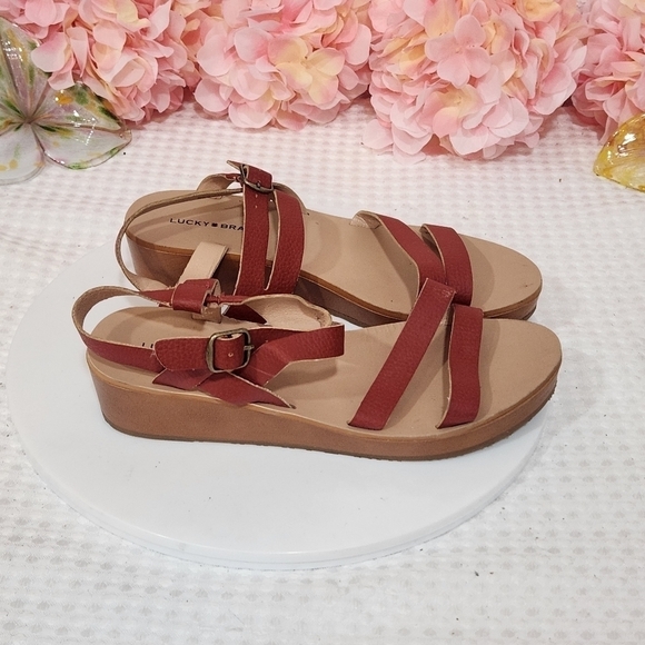 Lucky Brand Leather Cognac Strappy Sandals 7M - Picture 6 of 10